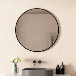LUSTRO ŁAZIENKOWE OKRĄGŁE  ŚCIENNE LOFT CZARNA ALUMINIOWA RAMA 80 CM CERES-80