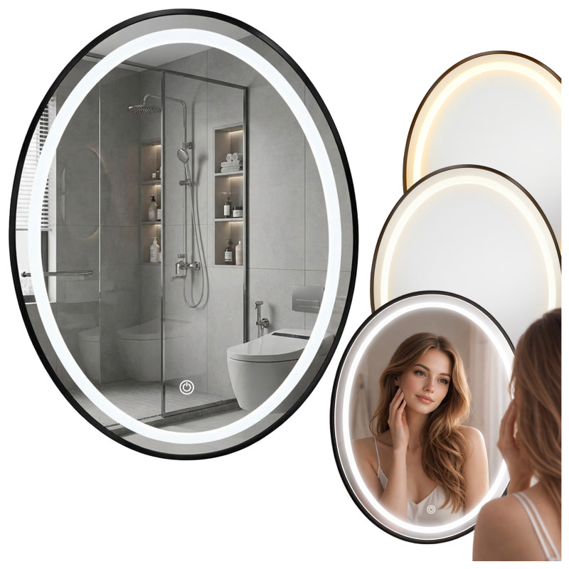 LUSTRO ŁAZIENKOWE PODŚWIETLANE LED OWALNE ŚCIENNE EMILIA-60X80 CM 3 BARWY
