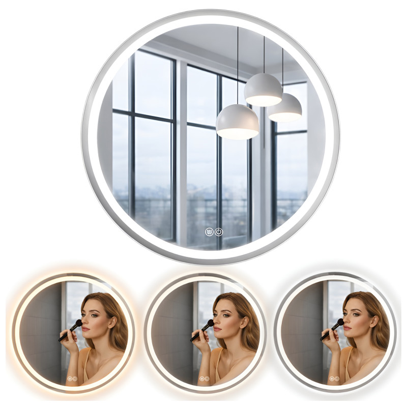 LUSTRO ŁAZIENKOWE PODŚWIETLANE LED OKRĄGŁE IZYDA-80 CM 3 BARWY ANTY-PARA