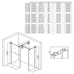 ŚCIANKA SZYBA PRYSZNICOWA SH07-DUO-BL-70X80 WALK-IN 70X80 CM CZARNA