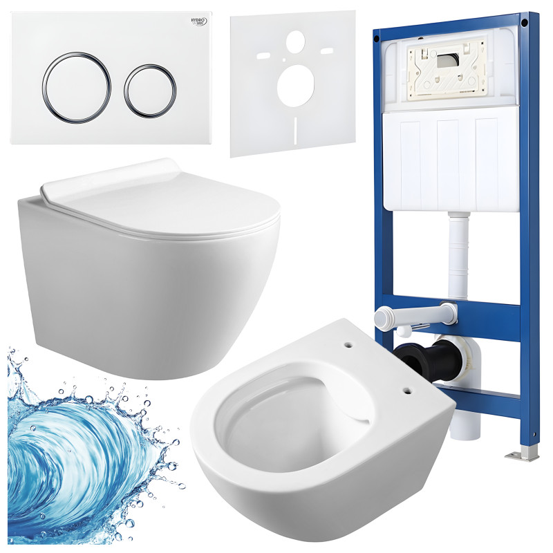 ZESTAW PODTYNKOWY WC STELAŻ HYDROSAN MISKA MIZU-WH-RIM-01 PRZYCISK BUTTON-4-WH BIAŁY