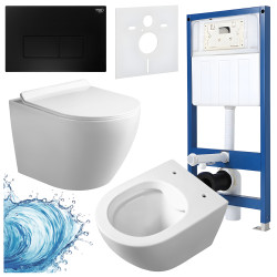 ZESTAW PODTYNKOWY WC STELAŻ HYDROSAN MISKA MIZU-WH-RIM-01 PRZYCISK BUTTON-5-BL CZARNY