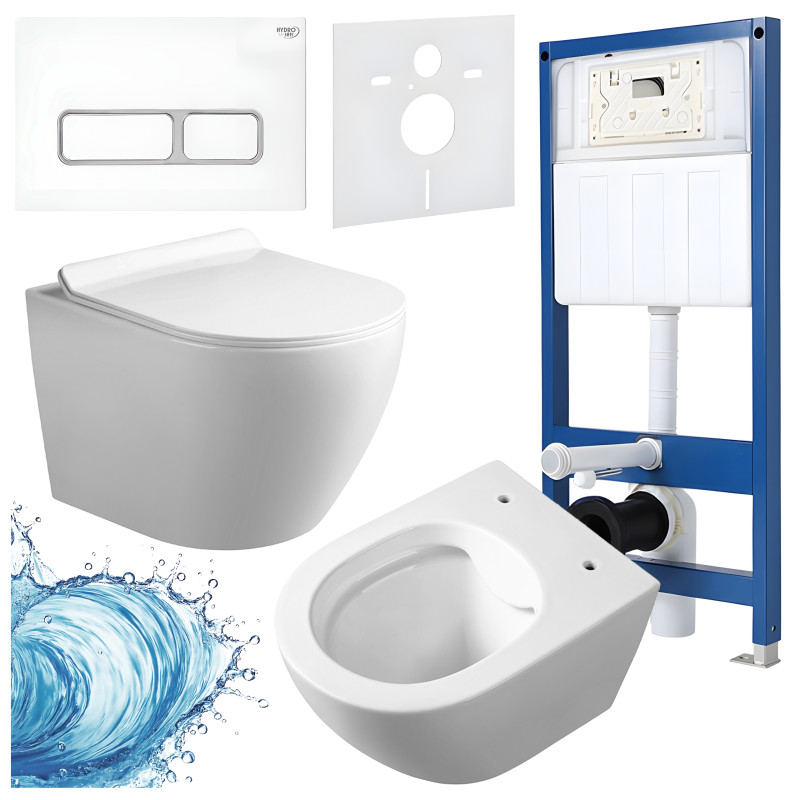 ZESTAW PODTYNKOWY WC STELAŻ HYDROSAN MISKA MIZU-WH-RIM-01 PRZYCISK BUTTON-6-WH BIAŁY