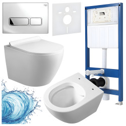 ZESTAW PODTYNKOWY WC STELAŻ HYDROSAN MISKA MIZU-WH-RIM-01 PRZYCISK BUTTON-6-CH CHROM