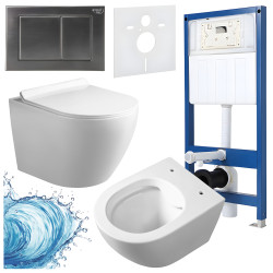 ZESTAW PODTYNKOWY WC STELAŻ HYDROSAN MISKA MIZU-WH-RIM-01 PRZYCISK BUTTON-7-CH CHROM