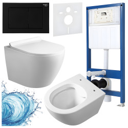 ZESTAW PODTYNKOWY WC STELAŻ HYDROSAN MISKA MIZU-WH-RIM-01 PRZYCISK BUTTON-7-BL CZARNY