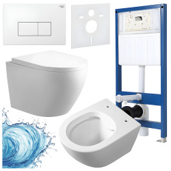 ZESTAW PODTYNKOWY WC STELAŻ HYDROSAN MISKA MIZU-WH-RIM-02 PRZYCISK BUTTON-5-WH BIAŁY