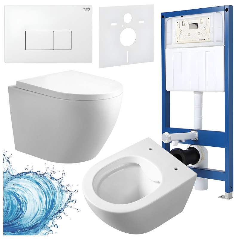 ZESTAW PODTYNKOWY WC STELAŻ HYDROSAN MISKA MIZU-WH-RIM-02 PRZYCISK BUTTON-5-WH BIAŁY