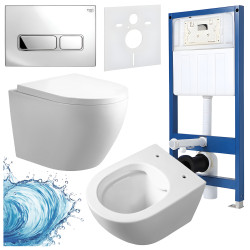 ZESTAW PODTYNKOWY WC STELAŻ HYDROSAN MISKA MIZU-WH-RIM-02 PRZYCISK BUTTON-6-WH BIAŁY