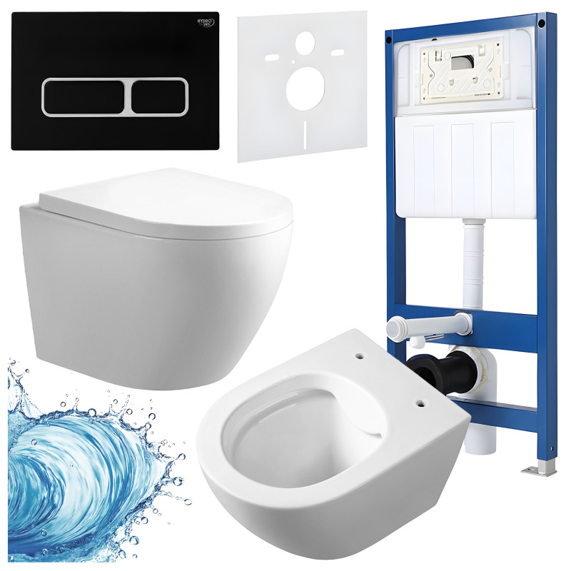 ZESTAW PODTYNKOWY WC STELAŻ HYDROSAN MISKA MIZU-WH-RIM-02 PRZYCISK BUTTON-6-BL CZARNY