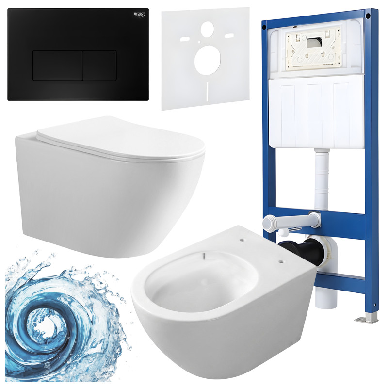 ZESTAW PODTYNKOWY WC STELAŻ HYDROSAN MISKA MIZU-WH-TR-03 PRZYCISK BUTTON-5-BL CZARNY