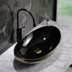 UMYWALKA NABLATOWA CERAMICZNA OWALNA LAVI-BL-GL-LN-625 CZARNA LAVI-BL-GL-LN-625
