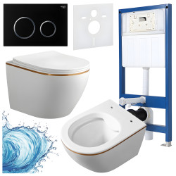 ZESTAW PODTYNKOWY WC STELAŻ HYDROSAN MISKA MIZU-WH-GL-RIM-03 PRZYCISK BUTTON-4-BL CZARNY
