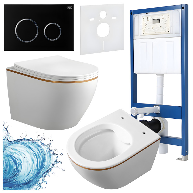 ZESTAW PODTYNKOWY WC STELAŻ HYDROSAN MISKA MIZU-WH-GL-RIM-03 PRZYCISK BUTTON-4-BL CZARNY