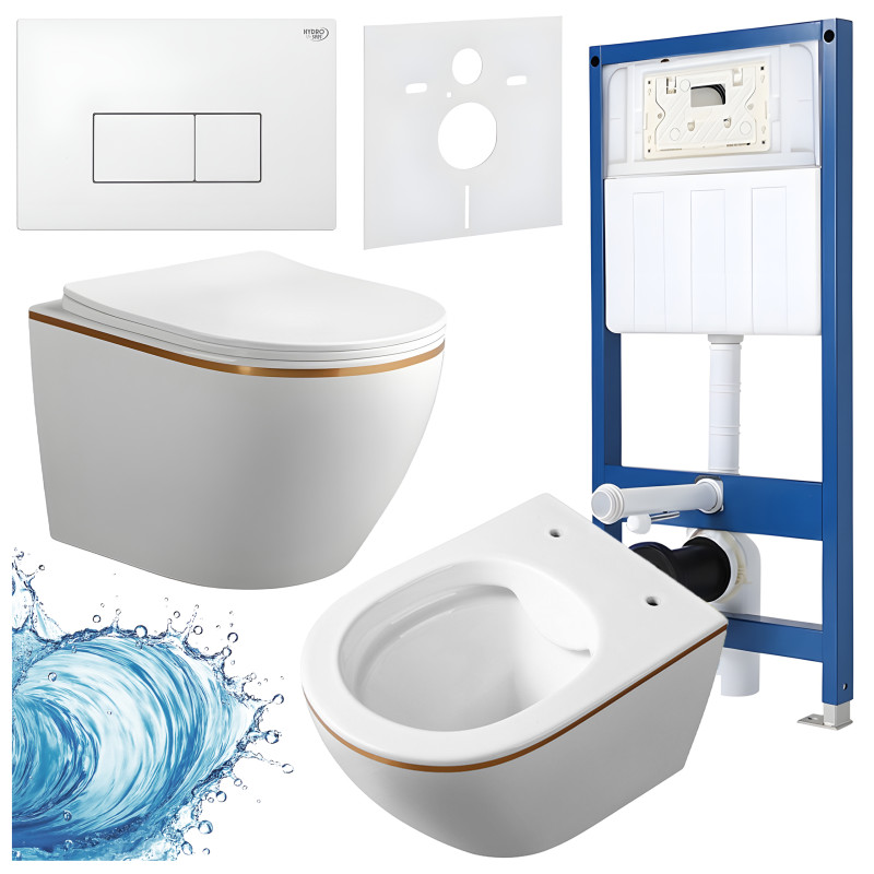 ZESTAW PODTYNKOWY WC STELAŻ HYDROSAN MISKA MIZU-WH-GL-RIM-03 PRZYCISK BUTTON-5-WH BIAŁY