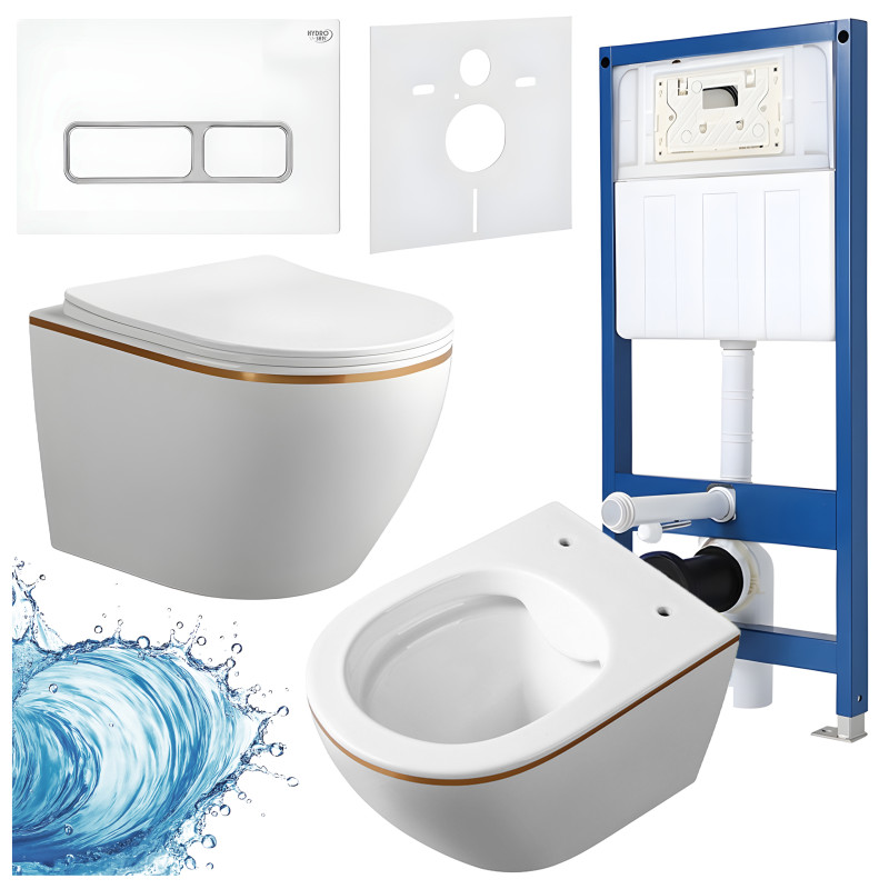 ZESTAW PODTYNKOWY WC STELAŻ HYDROSAN MISKA MIZU-WH-GL-RIM-03 PRZYCISK BUTTON-6-WH BIAŁY