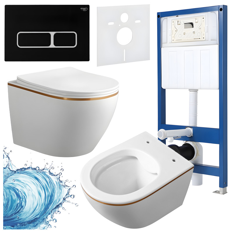 ZESTAW PODTYNKOWY WC STELAŻ HYDROSAN MISKA MIZU-WH-GL-RIM-03 PRZYCISK BUTTON-6-BL CZARNY