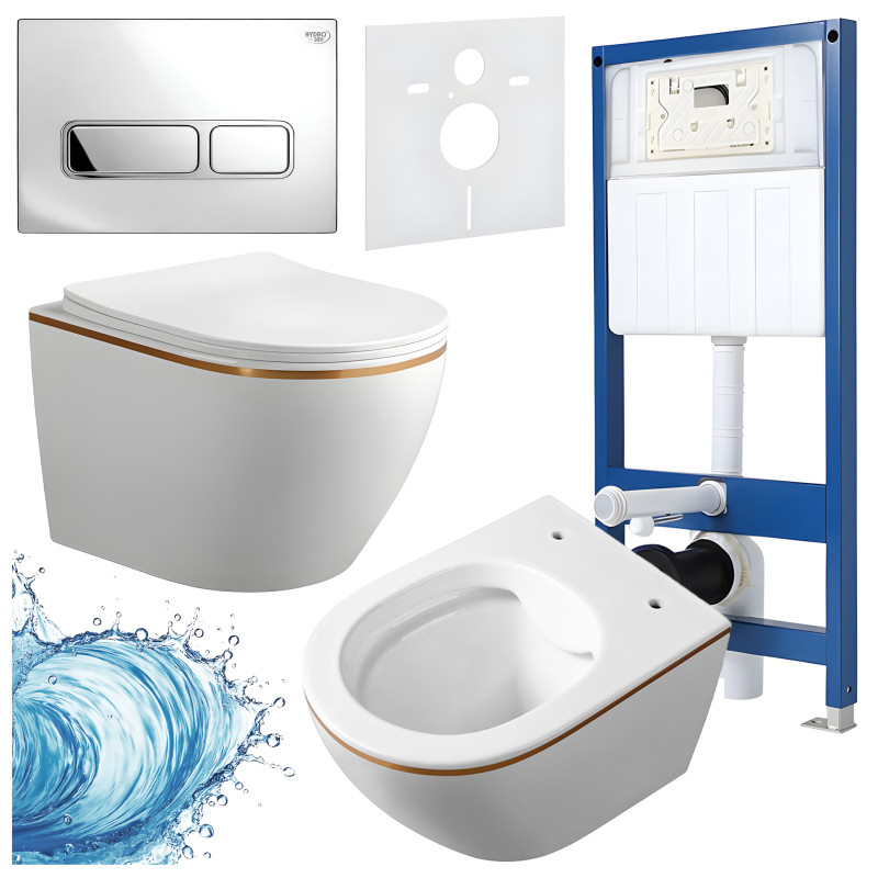 ZESTAW PODTYNKOWY WC STELAŻ HYDROSAN MISKA MIZU-WH-GL-RIM-03 PRZYCISK BUTTON-6-CH CHROM