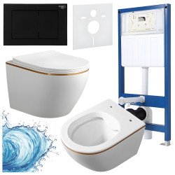 ZESTAW PODTYNKOWY WC STELAŻ HYDROSAN MISKA MIZU-WH-GL-RIM-03 PRZYCISK BUTTON-7-BL CZARNY