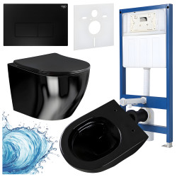 ZESTAW PODTYNKOWY WC STELAŻ HYDROSAN MISKA MIZU-BL-RIM-03 PRZYCISK BUTTON-5-BL CZARNY