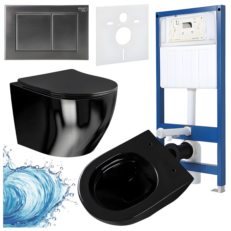 ZESTAW PODTYNKOWY WC STELAŻ HYDROSAN MISKA MIZU-BL-RIM-03 PRZYCISK BUTTON-7-CH CHROM
