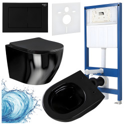 ZESTAW PODTYNKOWY WC STELAŻ HYDROSAN MISKA MIZU-BL-RIM-03 PRZYCISK BUTTON-7-BL CZARNY