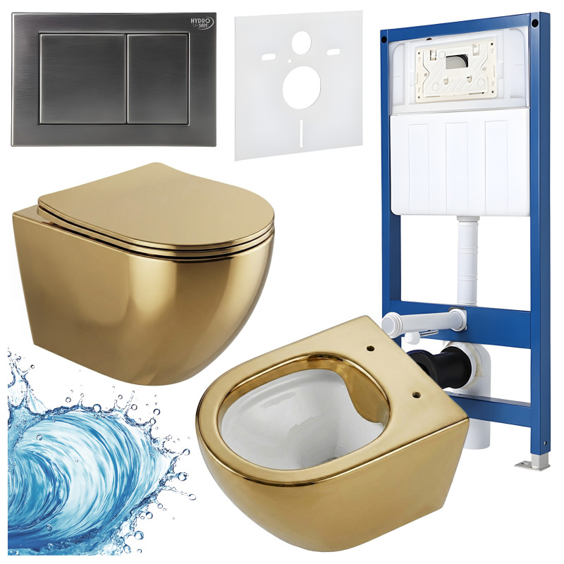 ZESTAW PODTYNKOWY WC STELAŻ HYDROSAN MISKA MIZU-GL-WH-RIM-03 PRZYCISK BUTTON-7-CH CHROM