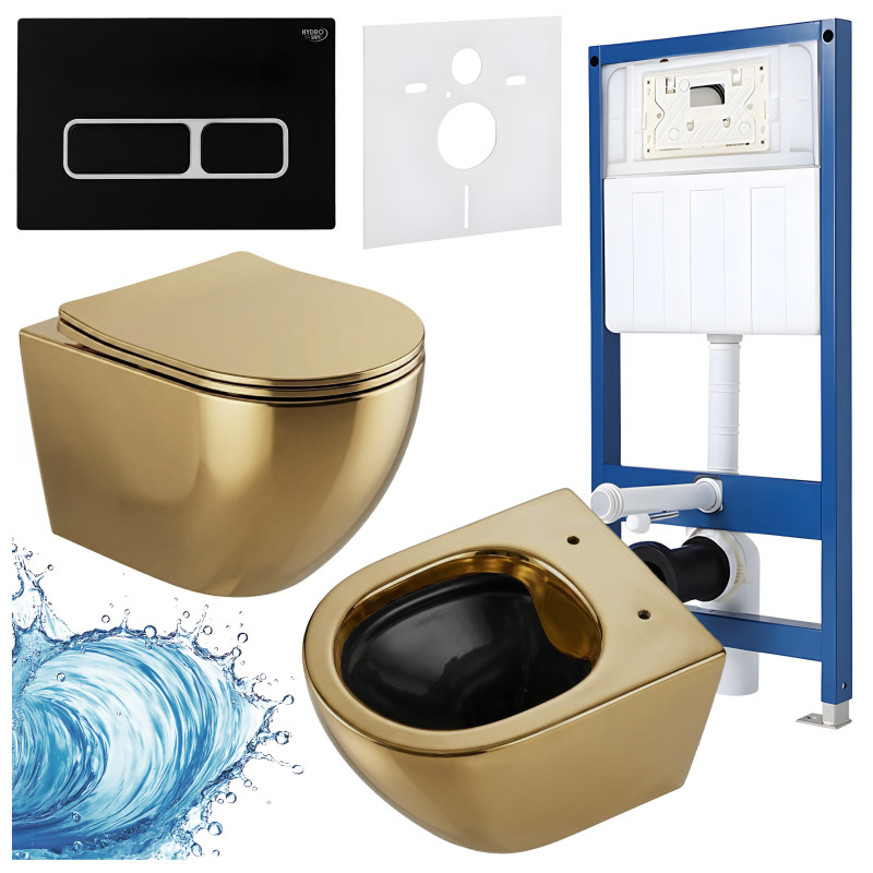 ZESTAW PODTYNKOWY WC STELAŻ HYDROSAN MISKA MIZU-GL-BL-RIM-03 PRZYCISK BUTTON-6-BL CZARNY