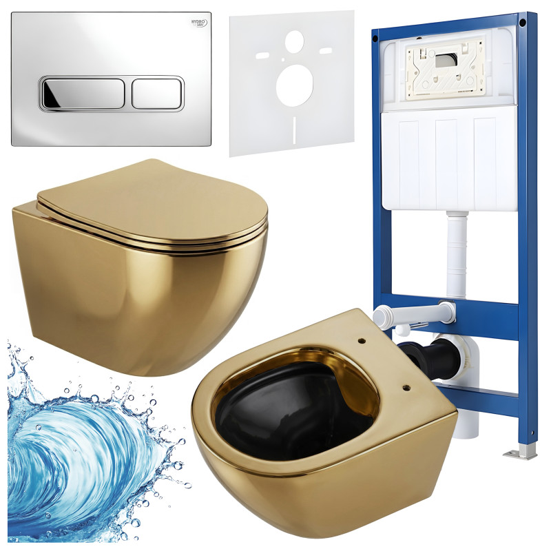 ZESTAW PODTYNKOWY WC STELAŻ HYDROSAN MISKA MIZU-GL-BL-RIM-03 PRZYCISK BUTTON-6-CH CHROM