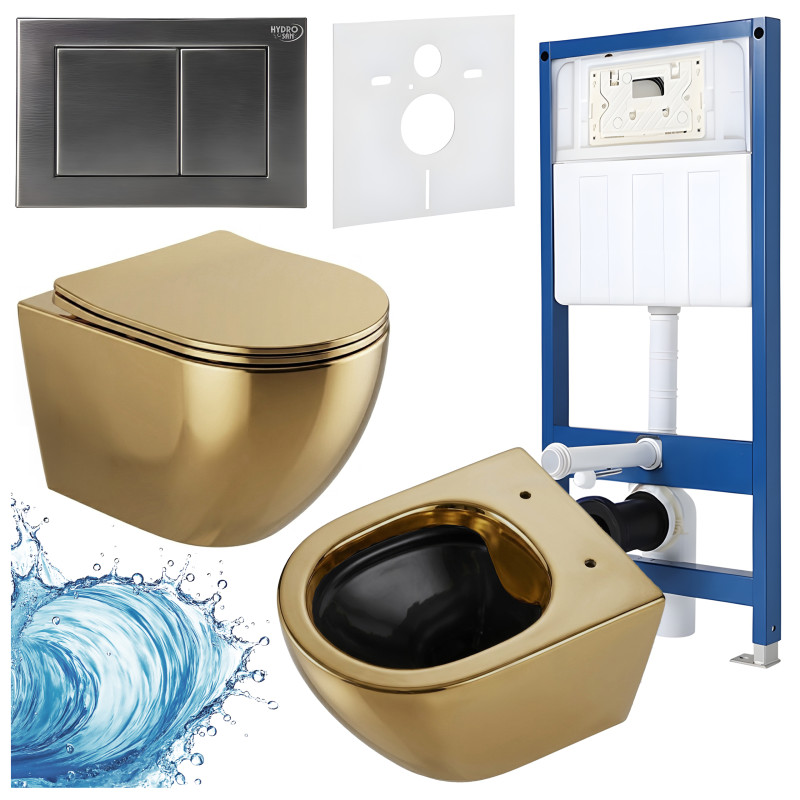 ZESTAW PODTYNKOWY WC STELAŻ HYDROSAN MISKA MIZU-GL-BL-RIM-03 PRZYCISK BUTTON-7-CH CHROM