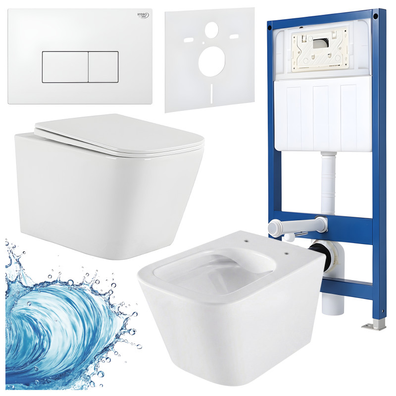 ZESTAW PODTYNKOWY WC STELAŻ HYDROSAN MISKA AQUA-WH-03 PRZYCISK BUTTON-5-WH BIAŁY