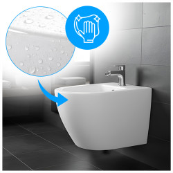 BIDET ŁAZIENKOWY PODWIESZANY WISZĄCY CERAMICZNY OWALNY BIAŁY BID-MIZU-WH 49 CM BID-MIZU-WH