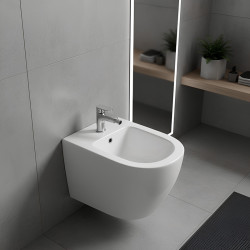 BIDET ŁAZIENKOWY PODWIESZANY WISZĄCY CERAMICZNY OWALNY BIAŁY BID-MIZU-WH 49 CM BID-MIZU-WH
