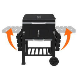 GRILL WĘGLOWY ZAMYKANY OGRODOWY DUŻY Z POKRYWĄ PÓŁKAMI OTWIERACZ POPIELNIK VL17