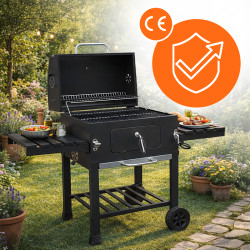 GRILL WĘGLOWY ZAMYKANY OGRODOWY DUŻY Z POKRYWĄ PÓŁKAMI OTWIERACZ POPIELNIK VL17