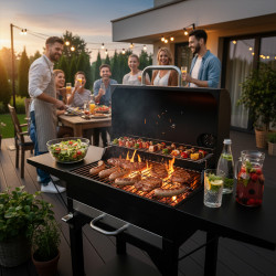 GRILL WĘGLOWY ZAMYKANY OGRODOWY DUŻY Z POKRYWĄ PÓŁKAMI TERMOMETR KOMIN VL18