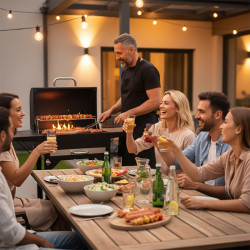 GRILL WĘGLOWY ZAMYKANY OGRODOWY DUŻY Z POKRYWĄ PÓŁKAMI TERMOMETR KOMIN VL18