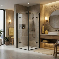 KABINA PRYSZNICOWA KWADRATOWA UCHYLNA ZES-KZ25B-BL-90 CZARNA 90x90 CM