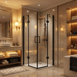 KABINA PRYSZNICOWA KWADRATOWA UCHYLNA ZES-KZ25B-BL-90 CZARNA 90x90 CM