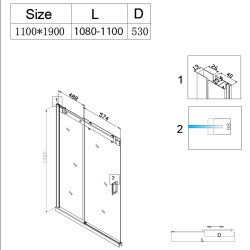 DRZWI PRYSZNICOWE PRZESUWNE DO WNĘKI ZES-SH03C-110 CHROM 105-110 CM 8 MM