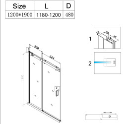 DRZWI PRYSZNICOWE PRZESUWNE DO WNĘKI ZES-SH03D-120 CHROM 115-120 CM 8 MM