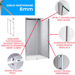 DRZWI PRYSZNICOWE PRZESUWNE DO WNĘKI ZES-SH03D-120 CHROM 115-120 CM 8 MM