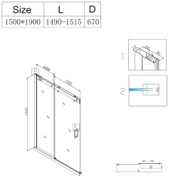 DRZWI PRYSZNICOWE PRZESUWNE DO WNĘKI ZES-SH03G-BL-150 CZARNE 145-150 CM 8 MM