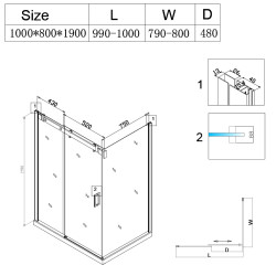 KABINA PRYSZNICOWA PROSTOKĄTNA NAROŻNA ZES-KZ203A-100X80 CHROM 100x80 CM SZKŁO 8 MM