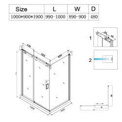 KABINA PRYSZNICOWA PROSTOKĄTNA ZES-BS14A-100X90 CZARNA 100x90 CM