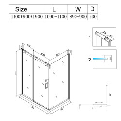KABINA PRYSZNICOWA PROSTOKĄTNA NAROŻNA ZES-BS14B-110X90 CZARNY 110x90 CM SZKŁO 8 MM