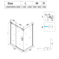 KABINA PRYSZNICOWA PROSTOKĄTNA ZES-BS14C-120X90 CZARNA 120x90 CM