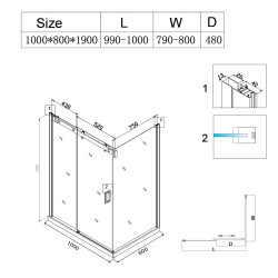 KABINA PRYSZNICOWA PROSTOKĄTNA ZES-BS15A-100X80 CZARNA 100x80 CM