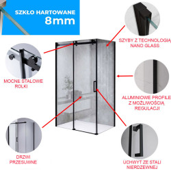 KABINA PRYSZNICOWA PROSTOKĄTNA ZES-BS15A-100X80 CZARNA 100x80 CM