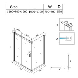 KABINA PRYSZNICOWA PROSTOKĄTNA ZES-BS15B-110X80 CZARNA 110x80 CM